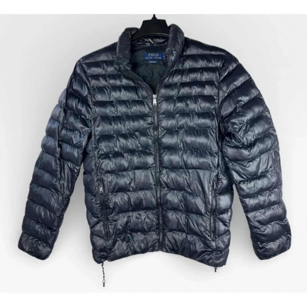 Polo Ralph Lauren The Colden Packable Glossed Jacket Dark Navy Mens Medium *Flaw